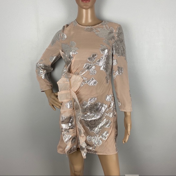 NEW SELF-PORTRAIT METALLIC FIL COUPÉ RUFFLE MINI DRESS - Picture 2 of 8